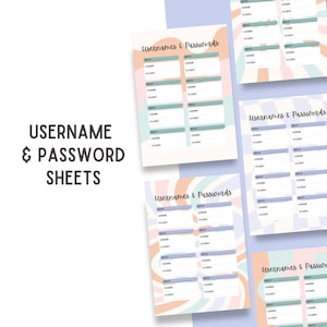 Retro Planner // Printable Planner Spreads // Digital Planner Spreads for GoodNotes // Username & Password Tracker // Color Options
