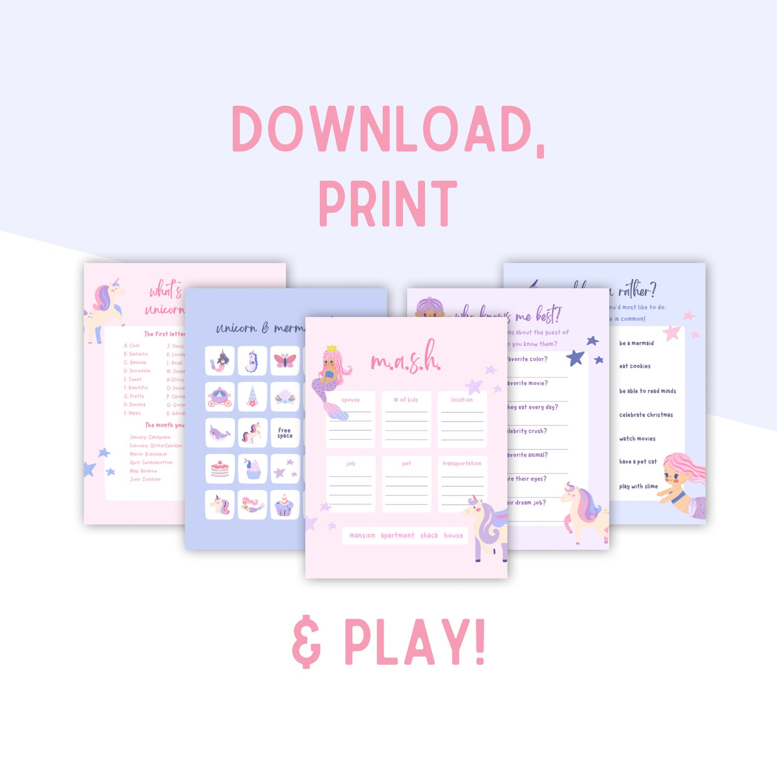 Printable Party Games // Birthday Party Games // Unicorn Party Games ...