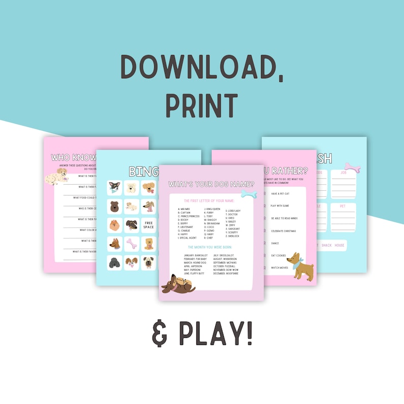 Printable Party Games // Birthday Party Games // Dog Party Games