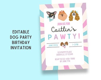 Printable Birthday Party Bundle // Dog Birthday Party // Puppy Birthday Party // Girl Birthday Party // Editable Invitation // Party Games