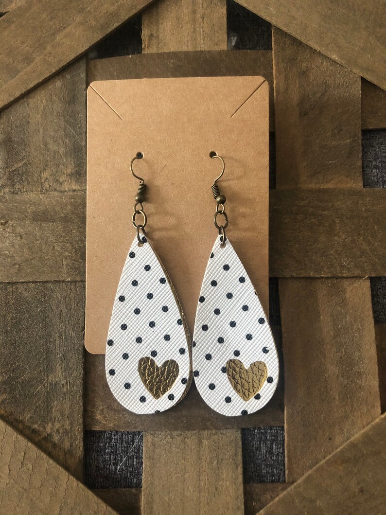 Valentine\u2019s Earrings Polka Dot /& Metallic Gold Layered Leather Earrings