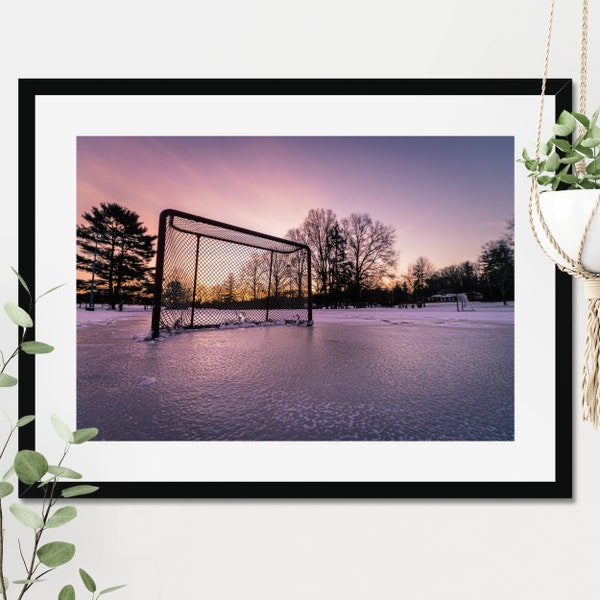 Pond Hockey Sunrise Photo Print | Ice Hockey Art | Outdoor Hockey Rink | Gift for Hockey Fans