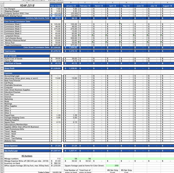 Color Street Business Tracker P&L Expenses And Tax Info | Etsy