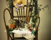 Wicker chair with flowers