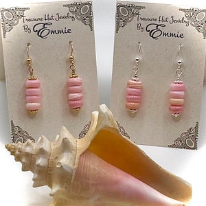 Pink Queen Conch Shell Dangle Earrings, Tropical Beach Jewelry, Gold Earrings, Silver Earrings, Handmade Jewelry for Women, Gift for her image 1