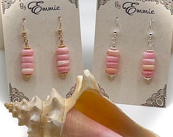 Pink Queen Conch Shell Dangle Earrings, Tropical Beach Jewelry, Gold Earrings, Silver Earrings, Handmade Jewelry for Women, Gift for her