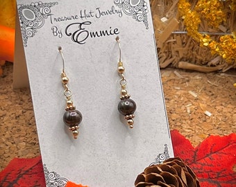 Chocolate Pearl Earrings, Brown and Gold Dangle Earrings, Fall Jewelry