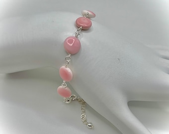 Pink Queen Conch Shell Bracelet in Sterling Silver or 14k gold filled, Tropical Beach Bracelet, Handmade Jewelry for Women, Key West Jewelry