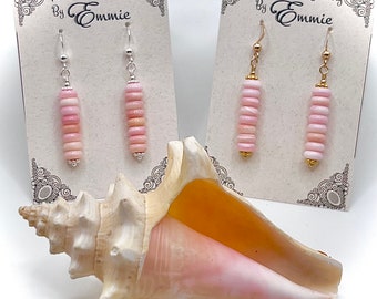 Pink Queen Conch Shell Dangle Earrings, Tropical Beach Jewelry, Gold Earrings, Silver Earrings, Handmade Jewelry for Women, Gift for Her