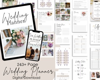 Könnte beinhalten: Ein digitaler Hochzeitsplaner mit über 243 Seiten. Der Planer enthält eine Vielzahl von Abschnitten zur Planung einer Hochzeit, wie z. B. einen Sitzplan, eine Gästeliste, einen Budget-Tracker und einen Zeitplan. Der Planer soll Paaren helfen, ihre Hochzeit auf eine lustige und organisierte Weise zu planen.