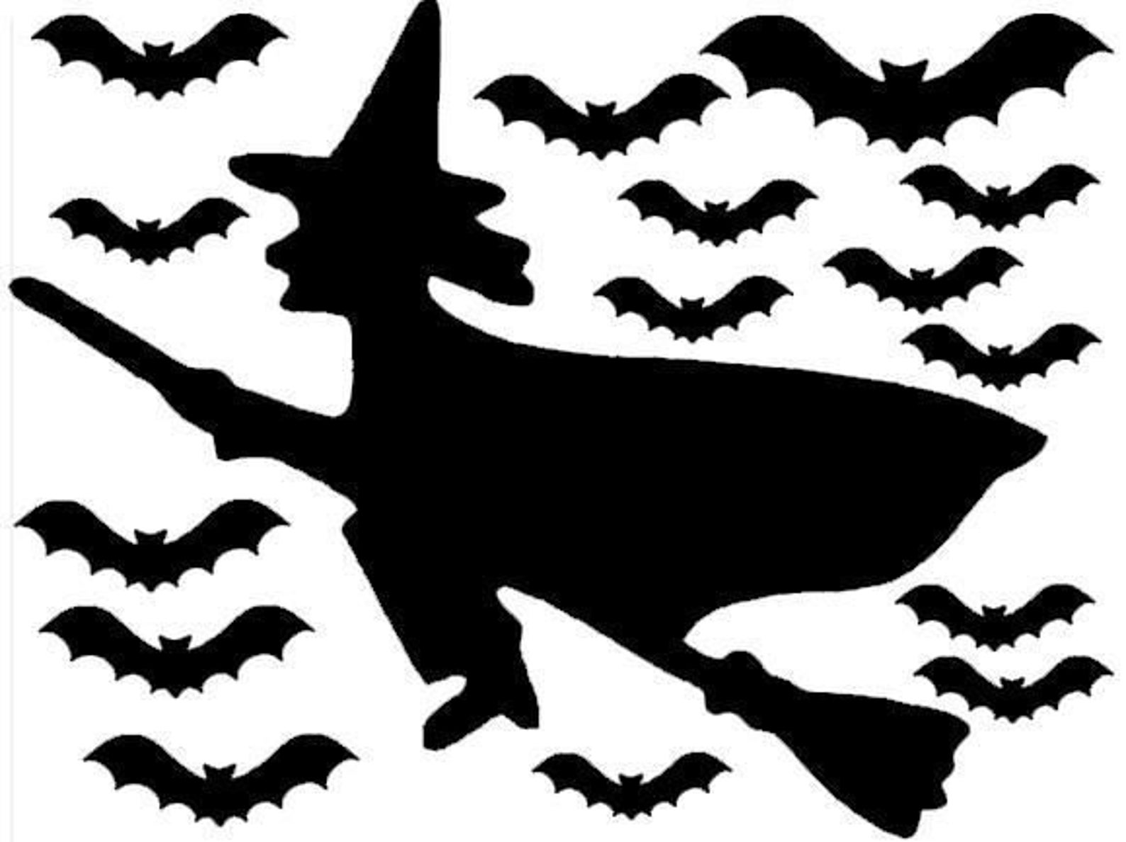 14 Bats and 1 Witch Halloween Stickers Lots of Colours | Etsy