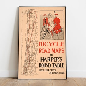 Fahrrad Straßenkarten in Harper's Round Table - Edward Penfield - 1895 - Wandkunst - Grafik Poster - Vintage Poster - Fahrrad Poster