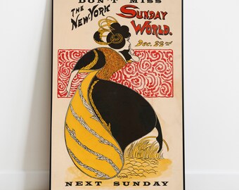 New York Sunday World Poster – Vintage Graphic Art Print