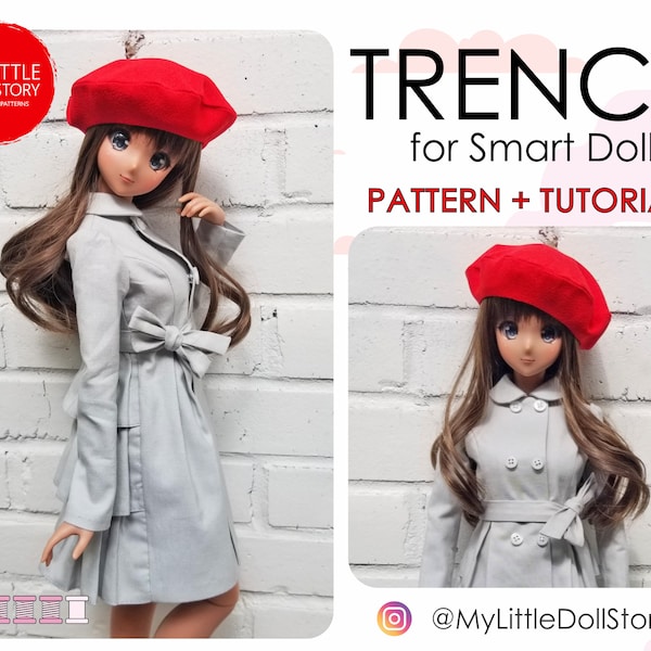 Smart Doll Pattern of TRENCH coat in DIGITAL PDF format for small (default) bust and medium size bust.