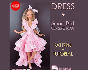 Smart Doll Pattern of DRESS in digital PDF format for small (default) bust and medium size bust.
