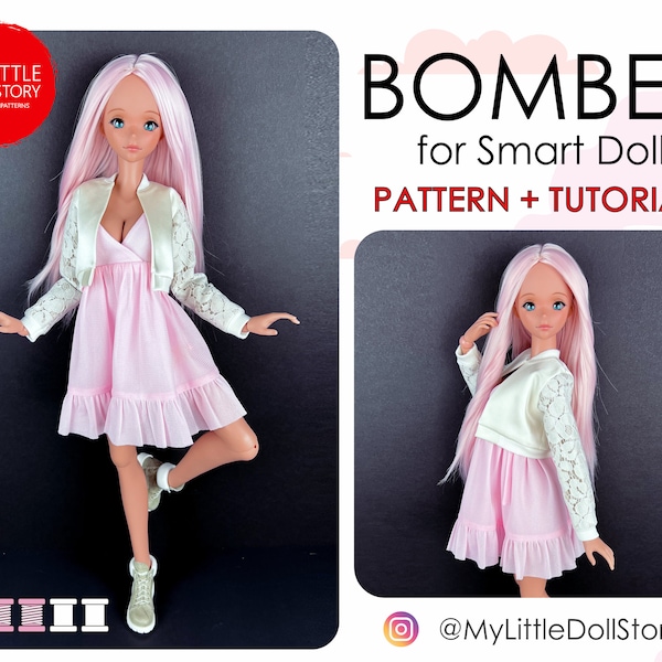 Smart Doll Pattern of BOMBER JACKET in digital PDF format for small (default) bust and medium size bust.