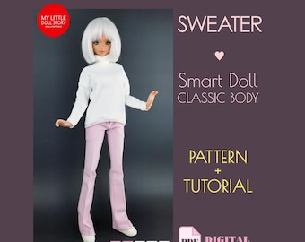 Patroon voor een Smart Doll trui in digitaal PDF-formaat voor een kleine (standaard) en een gemiddelde bustemaat.