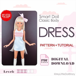 Smart Doll Pattern of DRESS in digital PDF format for small (default) bust and medium size bust, and for similar sizes 1/3 scale BJD.