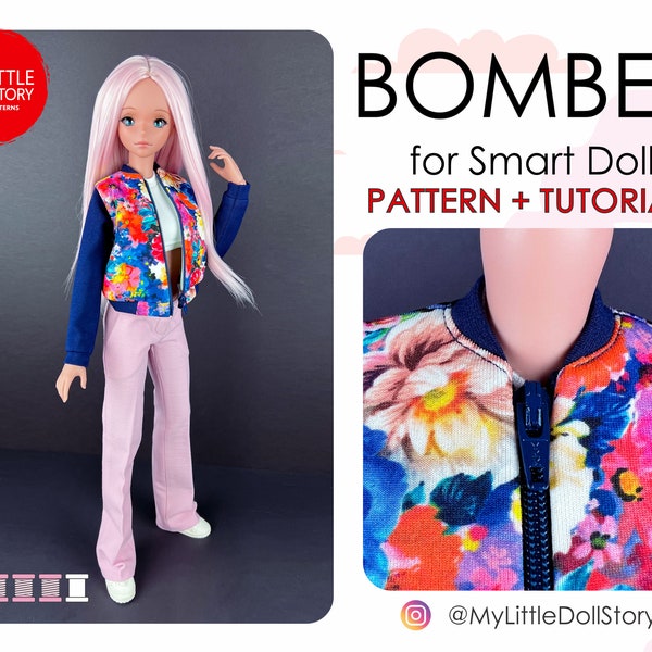 Smart Doll Pattern of BOMBER JACKET in digital PDF format for small (default) bust and medium size bust.