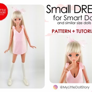 Smart Doll Pattern of small Dress in digital PDF format for small (default) bust and medium size bust, and for similar sizes 1/3 scale BJD.