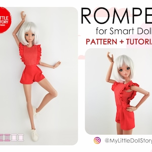 Smart Doll Pattern of the ROMPER in DIGITAL PDF format for small (default) bust and medium size bust and for similar 1/3 scale size dolls.