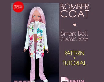 Patroon voor een Smart Doll jas met capuchon en voering in digitaal PDF-formaat voor een kleine (standaard) en een gemiddelde bustemaat.