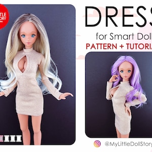 Smart Doll Pattern of the DRESS in digital PDF format for small (default) bust and medium size bust.