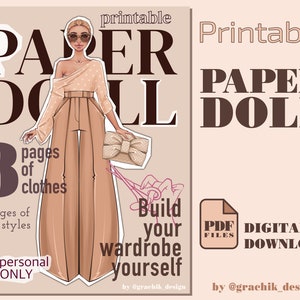 Paper Doll Printable for adults. Fashion paper doll DIY