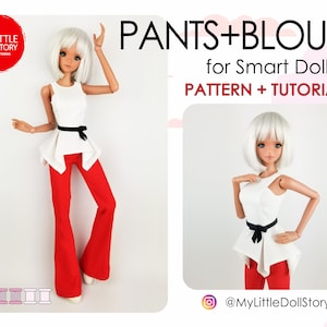 Smart Doll Pattern of Pants+Blouse in DIGITAL PDF format for small (default) bust and medium size bust and for similar 1/3 scale size dolls.