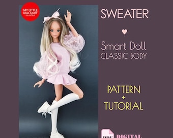 Patroon voor een Smart Doll trui in digitaal PDF-formaat voor een kleine (standaard) en een gemiddelde bustemaat.