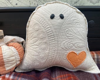 Quilt Heart Ghost Pillow / Handmade Ghost / Farmhouse Decor / Halloween Ghost