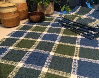 Handwoven Kitchen Towel; Blue & Green Plaid; Mother's Day Gift!