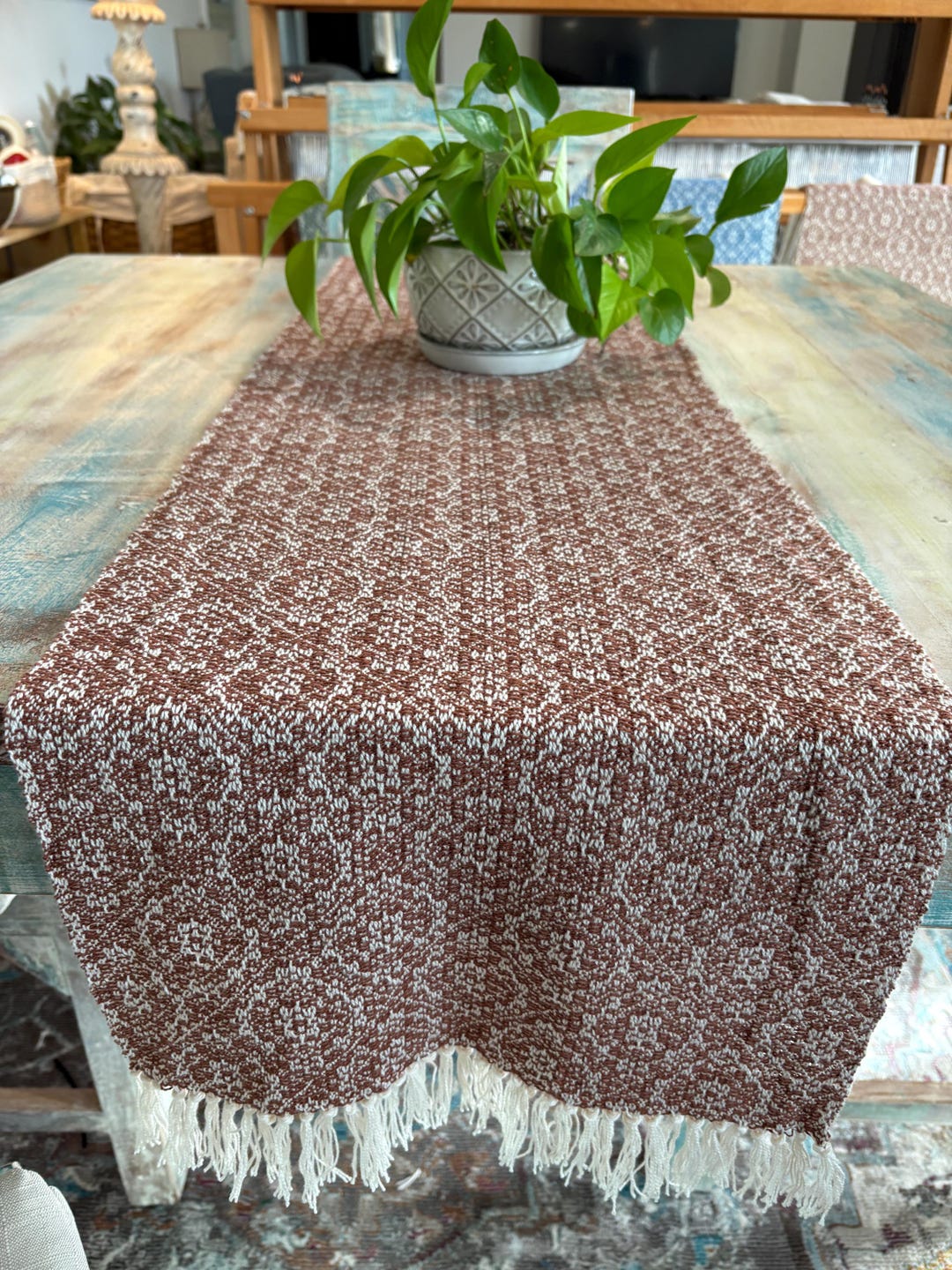 Hartwick Table Runner Handwoven Table Runners - Twilight Circles Collection - Rich Brown ...