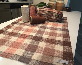 Handwoven Kitchen Towels; Brown & Tan Plaid; Mother's Day Gift!