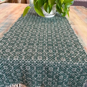 Handwoven Green Cotton Table Runners - Twilight Circles Collection - - Handmade in Florida