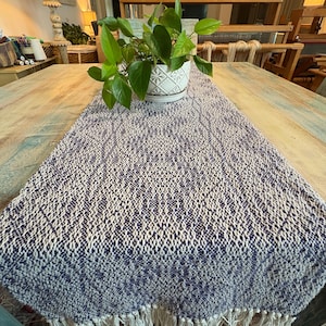 Hand-Dyed Reversible Table Runner in Navy Blue on White - Unique and Intricate Design