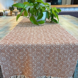 Handwoven Organic Cotton Table Runner – Tan Reversible Design - Handmade in Florida