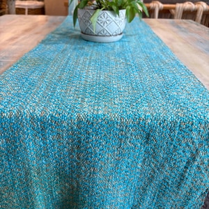 Handwoven Reversible Table Runner - Unique Blue and Tan Shades