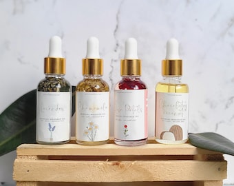 Olio corpo da massaggio / Olio di rosa / Petali di rosa / Olio da massaggio alla lavanda / Olio di lavanda / Regali di San Valentino / Olio da massaggio al cioccolato / Olio da massaggio alla camomilla