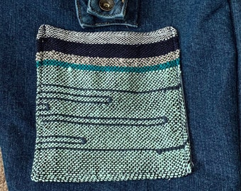 Recycled Blue Jean Boho Shoulder Bag with Saori-way Freestyle Handwoven Detail