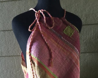 Handwoven Improvisational Freestyle "Summer Sunrise" Diagonal Tie Top