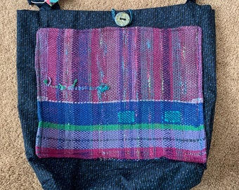 Shopping Bag with Handwoven Freestyle Saori Way Exterior Pockets