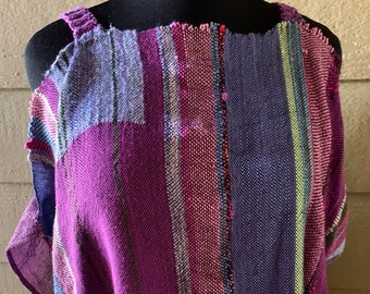 Handwoven Improvisational Freestyle Cold Shoulder Top with Crochet Straps  - "Springtime in Savannah"