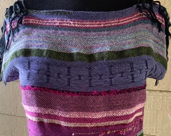 Handwoven Improvisational Freestyle Top with Fringed Shoulder Detail - "Springtime in Savannah"