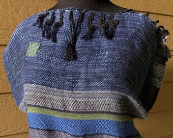 Handwoven Improvisational Freestyle Top  - "Blue Notes"