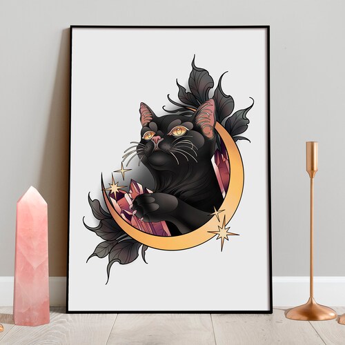 Black Moon Cat Matte Print Wall Art Gift Home Decor  Etsy Ireland