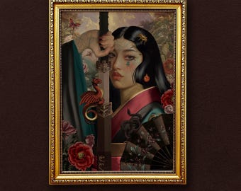 Tattooed Mulan Disney Inspired Oil Painting Luster Print | Wall Art, Gift, Home Decor, Original Art, Classic, Chinese, Renaissance, Mushu