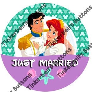 Disney Just Married Buttons-Disney Just Married Pins-Ariel and Prince Eric Just Married Buttons-Disney Buttons-Disney Pins