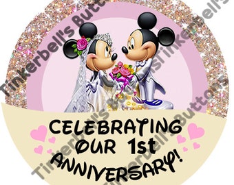 Disney Anniversary Buttons-Disney Anniversary Pins-Mickey and Minnie Anniversary Pins-Mickey and Minnie Anniversary Buttons-Disney Honeymoon