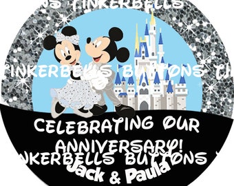 Disney Anniversary Buttons-Disney Anniversary Pins-Mickey and Minnie Anniversary Pins-Mickey and Minnie Anniversary Buttons-Disney Honeymoon